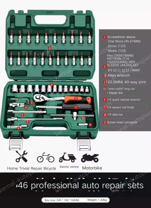 Upgraded 72-tooth bent shank auto repair 46-piece set