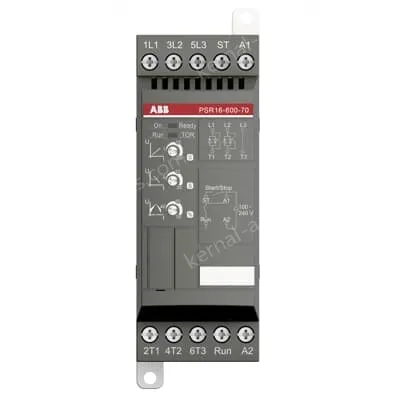 softstarter PSR16-600-70 has a rated maximum operational current of 16 A with an operating voltage span from 208...600 V AC.