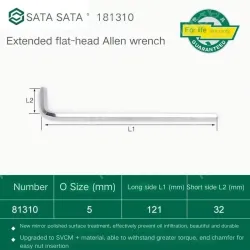 Extended flat head hex wrench 5mm 81310
