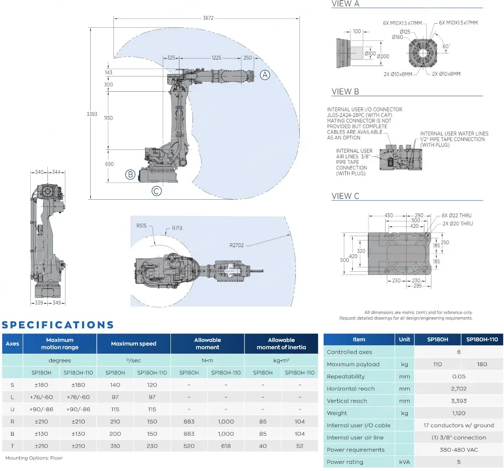 SP180H robot spec diagram