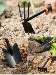 Hole shovel + five-tooth rake + dual-purpose nail rake hoe